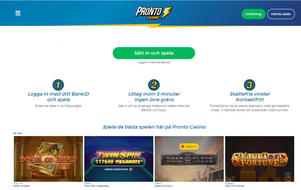 Pronto casino officiella webbplats