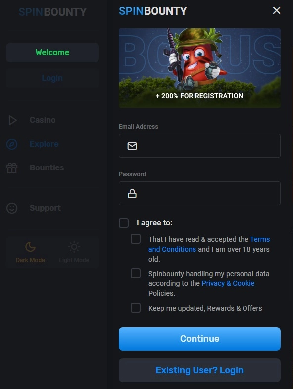 Spin Bounty Registrace